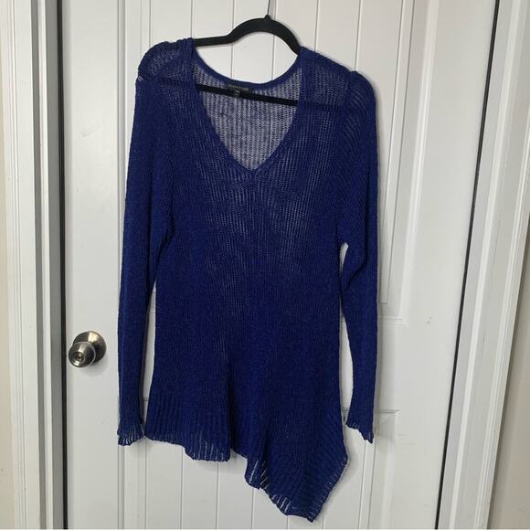 Eileen Fisher blue linen blend asymmetrical open knit sweater size XL - Picture 1 of 5